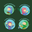 Ramadan Kareem label badge cute girl character cartoon gradient collection