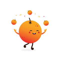 Wall Mural - Cute cartoon style orange fruit character walking and juggling little oranges.

