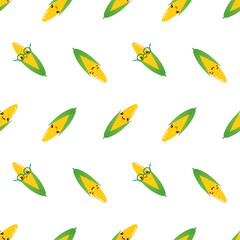 Wall Mural - Cute cartoon style corn characters vector seamless pattern background for food, harvest, cooking design.
