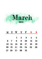 Wall Mural - 2023 March month calendar template minimalistic design