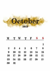 Wall Mural - 2023 October month calendar template minimalistic design