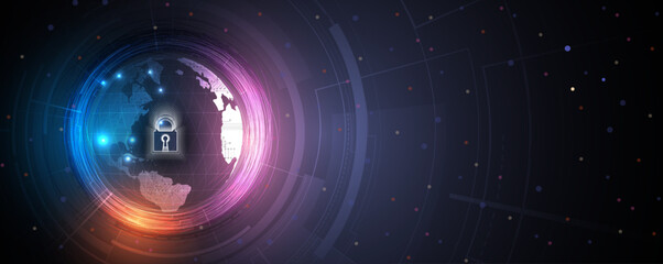 internet digital security technology concept for business background. Lock on circuit board