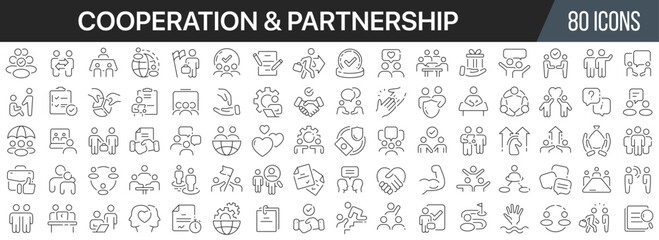 Aufkleber - Cooperation and partnership line icons collection. Big UI icon set in a flat design. Thin outline icons pack. Vector illustration EPS10