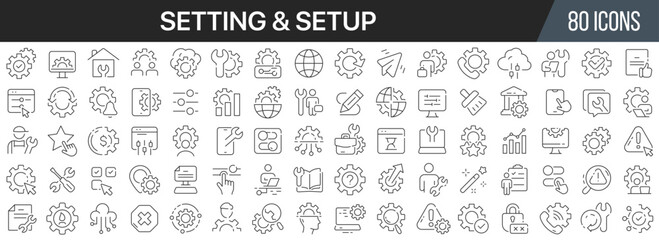 Setting and setup line icons collection. Big UI icon set in a flat design. Thin outline icons pack. Vector illustration EPS10