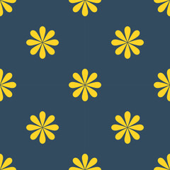 Wall Mural - yellow flowers on dark blue background floral seamless pattern.