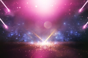 Wall Mural - background of abstract blue, pink, purple and gold glitter lights. defocused