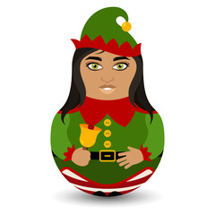 Wall Mural - Christmas helper of Santa Claus - a gnome in a green suit. Modern kawaii dolls for your business project. Flat vector illustration.