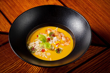 Sticker - pumpkin soup with shrimps and herbs