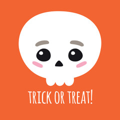 Poster - Vector flat hand drawn Halloween cute skull and trick or treat lettering isolated on orange background