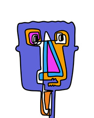 Canvas Print - One-line man portrait abstract face contrast colorful cartoon style