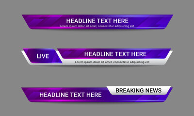 Wall Mural - newscast lower third banner vector. set of lower third bar templates for breaking news, sports news 