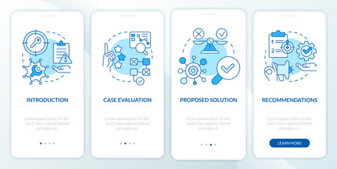 Wall Mural - case drafting blue onboarding mobile app screen. studying plan walkthrough 4 steps editable graphic 