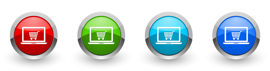 Leinwandbilder - Online shop web icons, set of silver metallic round buttons isolated on white background