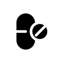 Dosage Form Black Glyph Ui Icon. Tablet And Capsule. Pharmaceutical Remedy. User Interface Design. Silhouette Symbol On White Space. Solid Pictogram For Web, Mobile. Isolated Vector Illustration