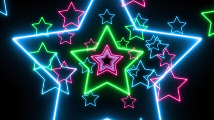 Wall Mural - abstract neon star light colorful glowing background. video ultra 4k