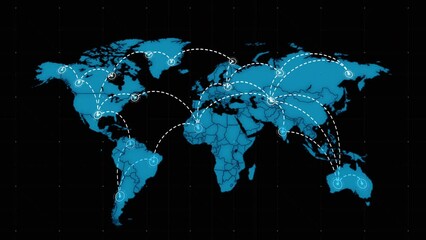 Wall Mural - Digital Net Over the Surface of World Map. Stylization of Tech Earth Globalization. Luminous Points of Cities and Countries on the Planet Connect Into a Single Network. Modern Business and Technology