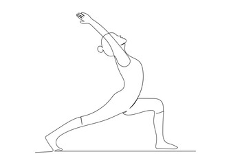 Canvas Print - Continuous line drawing of woman doing exercise yoga. Minimalism art.