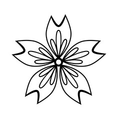 Wall Mural - Black line art flower icon illustration, flower head outline decoration.