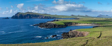 Panorama Coastal Landscape Of The Northern Dingle Peninsula With A View Of Clogher Beach And The Dunurlin Headland