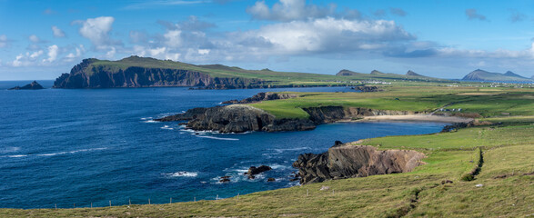 Wall Mural - panorama coastal landscape of the northern Dingle Peninsula with a view of Clogher Beach and the Dunurlin headland