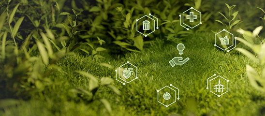 Wall Mural - sustainable energy sources concept in green environment background