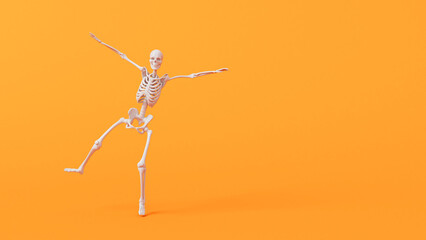 Fun halloween dancing skeleton character. 3D Rendering