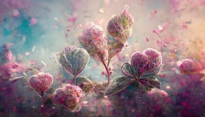 Wall Mural - Flowers in the style of watercolor art. Luxurious floral elements, botanical background or wallpaper design, prints and invitations, postcards. Beautiful delicate flowers 3D illustration