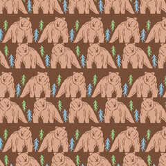 Grizly Bear Hand drawn pattern design