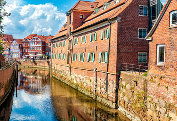 Canvas Print - Eingang des alten Kernhafens in Stade