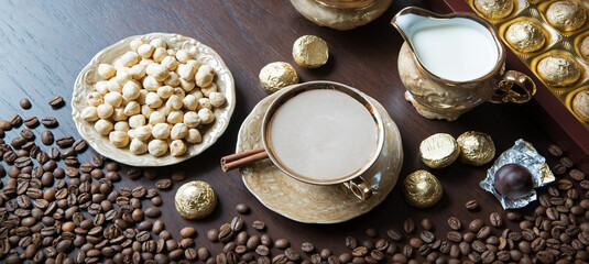 Wall Mural - Sweets on the background of coffee still life