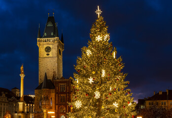 Sticker - Old Town Square at Christmas time, Prague, Czech Republic