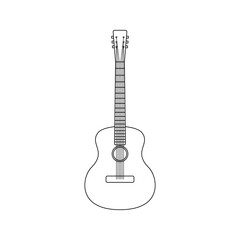 Black outline acoustic guitar isolated on white background. Vector illustration