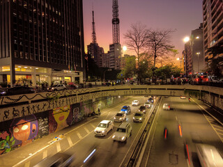 Wall Mural - Sao Paulo, Brazil September 01, 2022. Traffic of vehicles in Paulista Aveue at night in Sao Paulo city, Brazil