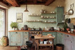 Concept art illustration of rustic kitchen interior design