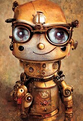 Wall Mural - cute friendly cartoon robot with big eyes, illustration for kids, digital art, artificial intelligen
