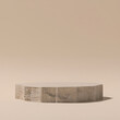 beige stone podium, Cosmetic display stand on beige background. 3D rendering realistic
