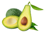 Isolated halved avocado fruits with kernel