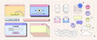 © svetolk - Retro browser computer window set in 90s vaporwave style with smile face hipster stickers. Collection of pc desktop popup message boxes and user interface elements, Vector illustration of UI and UX