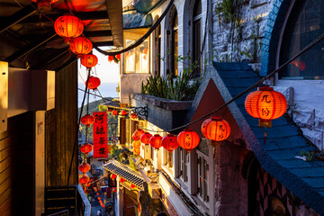 Sticker - Jiufen Old Street in Taiwan at night