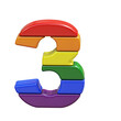 Symbol 3d made of LGBT flag colors. number 3