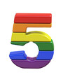 Symbol 3d made of LGBT flag colors. number 5