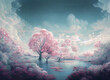Leinwandbild Motiv fantasy surreal landscape  in pastel colours, digital art