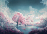 Fototapeta  - fantasy surreal landscape  in pastel colours, digital art