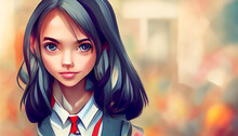 A Schoolgirl Girl In Anime Style