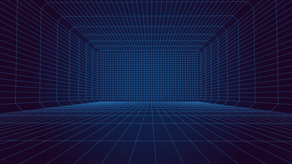 Wall Mural - perspective blue grid on a dark background. futuristic vector illustration. virtual reality framewor