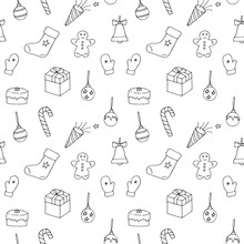 Christmas Seamless Pattern Vector Illustration, Hand Drawing Doodles