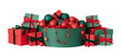© miss.lemon - Christmas composition with gifts and festive decor isolated on a transparent background. Red and green Christmas decorations. Happy New Year.