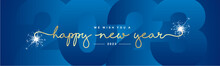 Happy New Year 2023 Gold Handwritten Typography Light Glitter Fireworks And Blue 2023 Background Wallpaper Banner