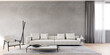 Modern interior design of living room, white italian furniture with gray plaster wall background, 3d rendering, 3d illustration