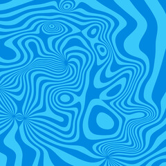 Fototapete - Abstract Wavy Blue Trippy Pattern. Psychedelic Vector Swirl Background. 1970 Aesthetic Texture with Flowing Waves
